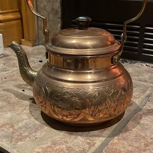 Demmex Heavy Gauge 1mm Thick Engraved Solid Copper Tea Pot Kettle